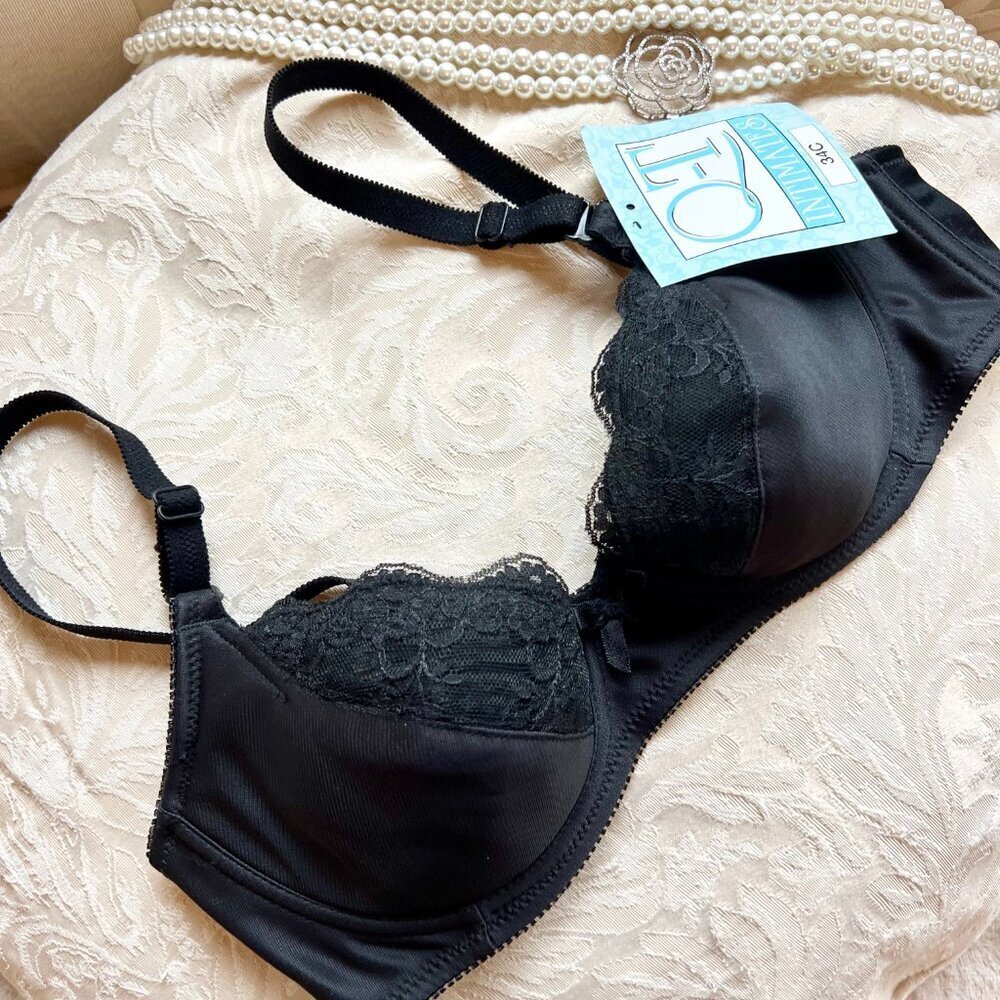 NWT Q – T Intimates Lace Underwire Demi Everyday Bra 34C Black